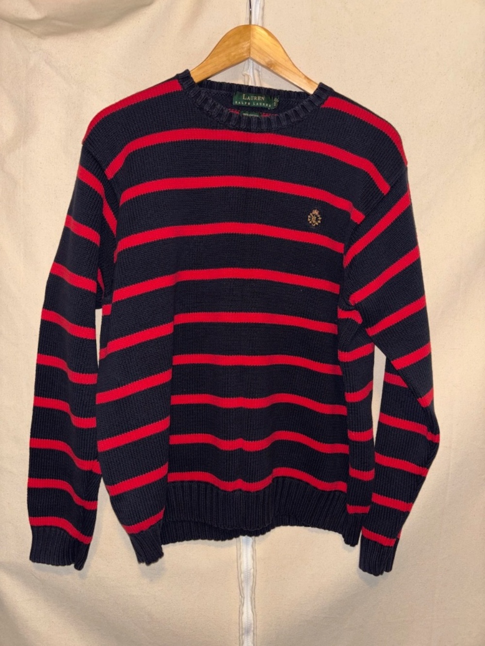 Men's Lauren Ralph Lauren Sweater LG Vintage Striped Red Navy